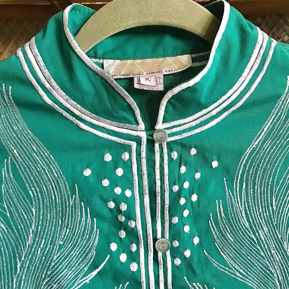 Vintage Teal Embroidered Tunic Top - Picture 14 of 14